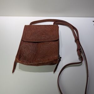 Embossed Brown Leather Crossbody Bag - Women